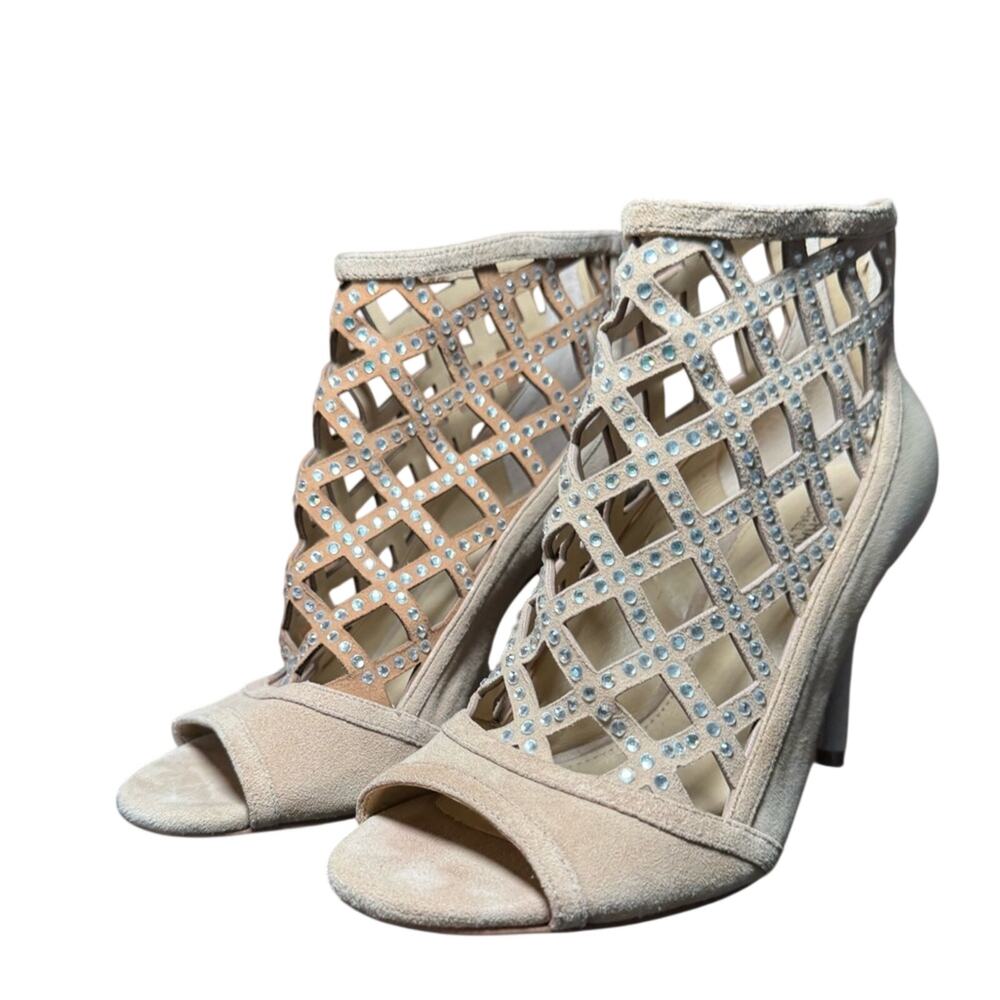 MICHAEL Michael Kors Yvonne Open-Toe Booties Khaki Suede Size 7M
